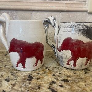 His/Her Elephant Design Ceramic Mugs - Red and White